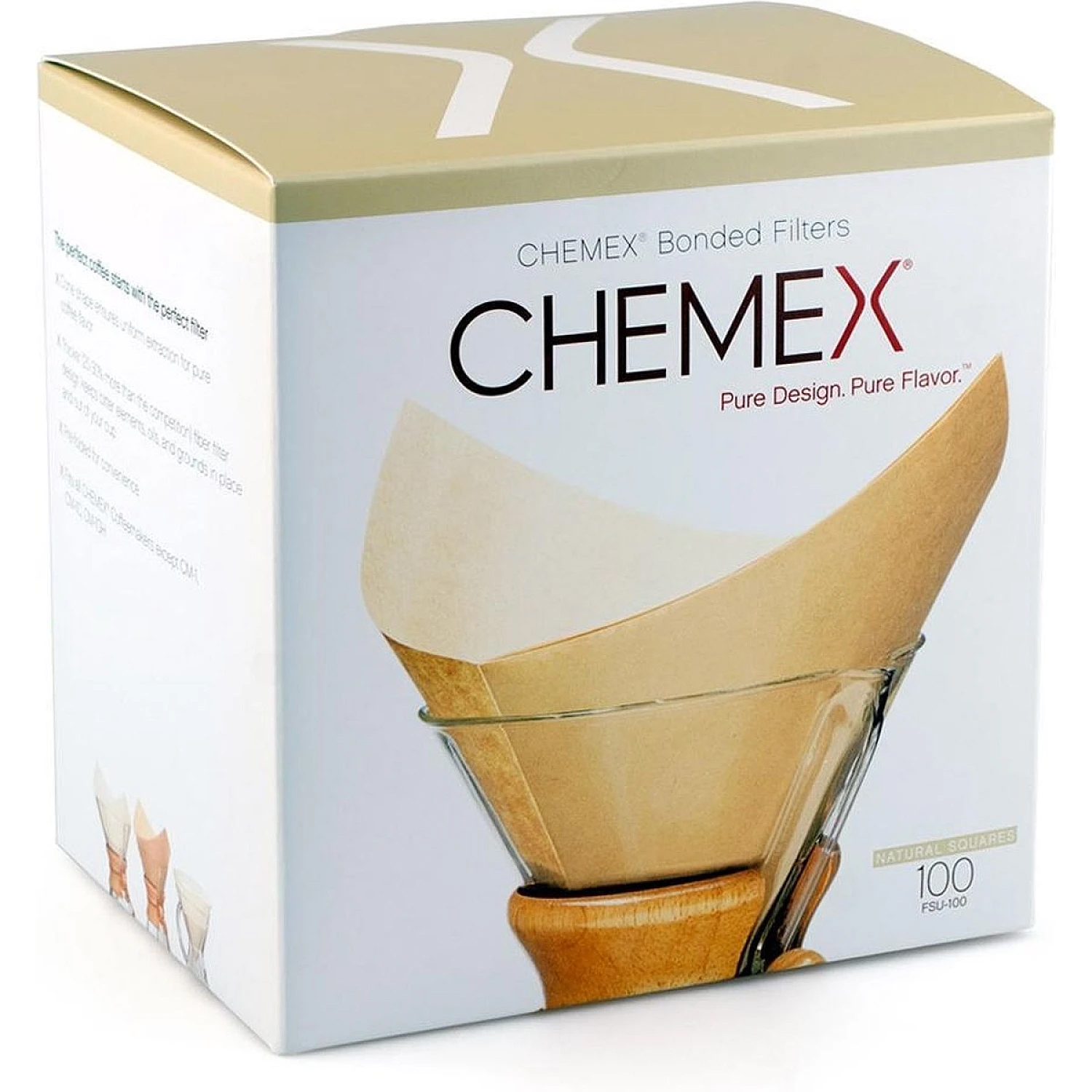 Chemex Koffiefilters Voorgevouwen Vierkant Natural FSU 100, 100 stuks